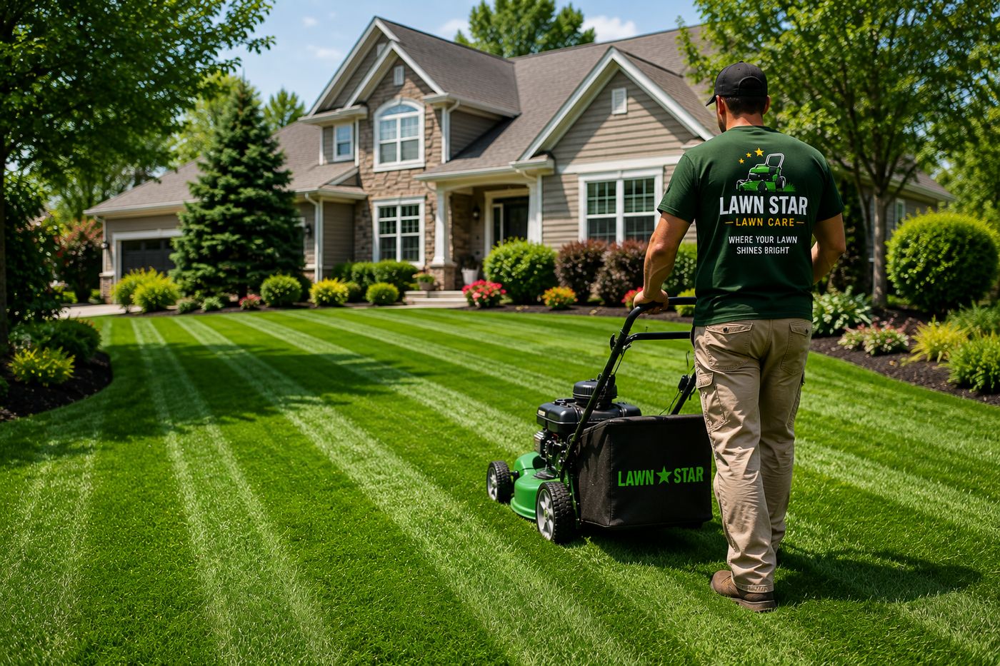 Lawn Star Lawn Care crew mowing a Canton, MI front yard